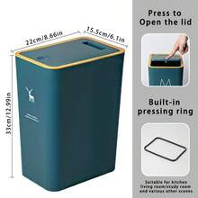 1pc YOURSUN Rectangular Trash Can With Lid, Thick & Durable PP Material, Compact & Portable, Odor-Proof & Wear-Resistant, Simple & Versatile Style, 4 Color Options, Smooth Surface For Easy Cleaning, Practical Garbage Collection, Effectively Blocks Odor, Suitable For Bathroom, Living Room, Bedroom, Small Apartment Corners And Other Daily Home Scenarios, Ideal Accessory For Bathroom Decor And Storage, Also A Great Home Organization Item. - Multicolor - View 8