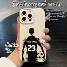 1pc Customizable Phone Case With Personal Name, Football Graphic, Compatible With Apple 17 Pro Max, S24 FE/S25 Ultra, 16/15/14 Plus/13 Pro/12 Pro Max/11/7P/XS/XR, TPU Soft Shell, Anti-Scratch, Anti-Fingerprint, Suitable For Individual, Partner, Family, Friend, Couple, Sibling, Birthday, Anniversary Gift - Black - View 2