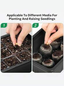 1套带湿度罩的种子发芽托盘，室内温室种子发芽套装，带透明排水底座（12格种子托盘，黑色） - A - 查看 7