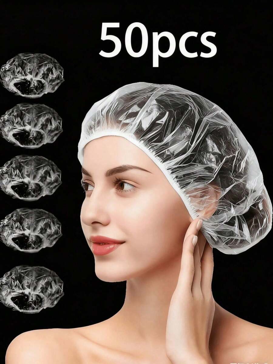 50PCS Thickened Hair Conditioning Caps Disposable Shower Caps PE Material Elastic Band No Tear Design Dust Proof Hair Treatment Caps For Daily Hair Care Perfect For Home Use Travel Salon Treatments Washable And Colorfast Suitable For Women Men All Hair Types Great Gift For Mom Daughter Friends Best Hair Care Solution For Valentines Day Mothers Day Christmas - 無色 - 查看 1