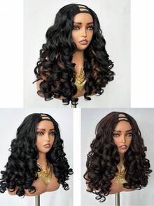 22英寸V型分缝波浪卷假发，独特弹性合成纤维假发，适合女性角色扮演、派对和万圣节使用。 - 彩色 - 查看 4