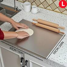 Stainless Steel Cutting Board With Lip For Kitchen Chopping Boards For Countertop Large Metal Cutting Board Over Sink Suitable For Meat Fruits Vegetables Bread Noodle And Pizza Bamboo Knives, Healthy Without Mold, Suitable For Children's Meals - 40CM*50CM - 查看 13