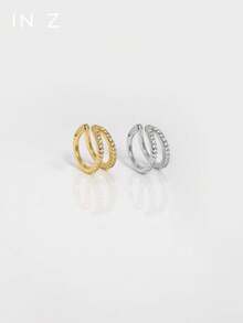 1pc 925 Sterling Silver Geometric Ear Cuff With Rhinestones, Hypoallergenic Gold Earrings, Suitable For Women's Daily Wear - Diamond-studded Geometric Ear Clips - View 7