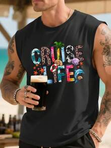 Áo tank top nam in khẩu hiệu du lịch biển, phong cách thường ngày thoải mái và thời trang. - màu đen - Xem 3