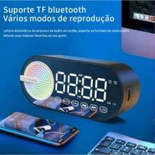 Bluetooth Speaker With Digital Clock, FM Radio, Alarm, LED, Mirror, Portable Alarm Clock - Various Colors - 白色 - 查看 8