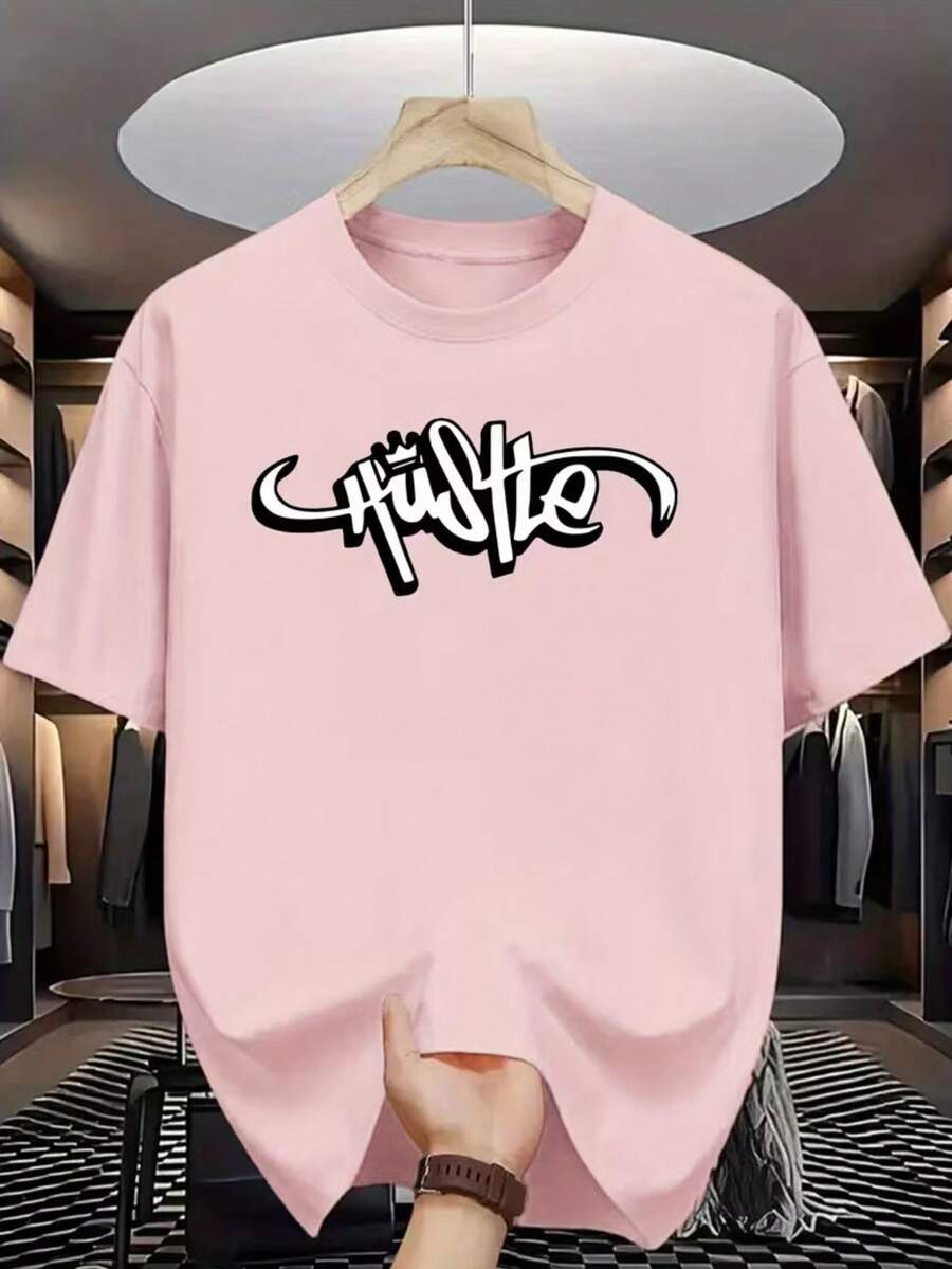 Camiseta Hustle Camisa Blusa Unissex Masculino Feminino 100% Algodão Top Premium Street Wear Lançamento Envio Imediato Varias Cores!! Plus Size - Rosa Bebê - Visão 1
