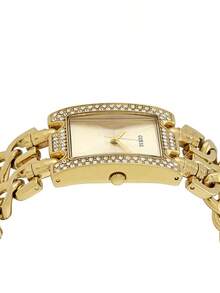 Guess 1件女士时尚石英表，不锈钢方形表壳，闪亮水钻表盘，适合多种场合。完美适用于旅行、派对、送礼和日常佩戴。W95088L1 W0072L1 W0072L3 - 金色 - 查看 7