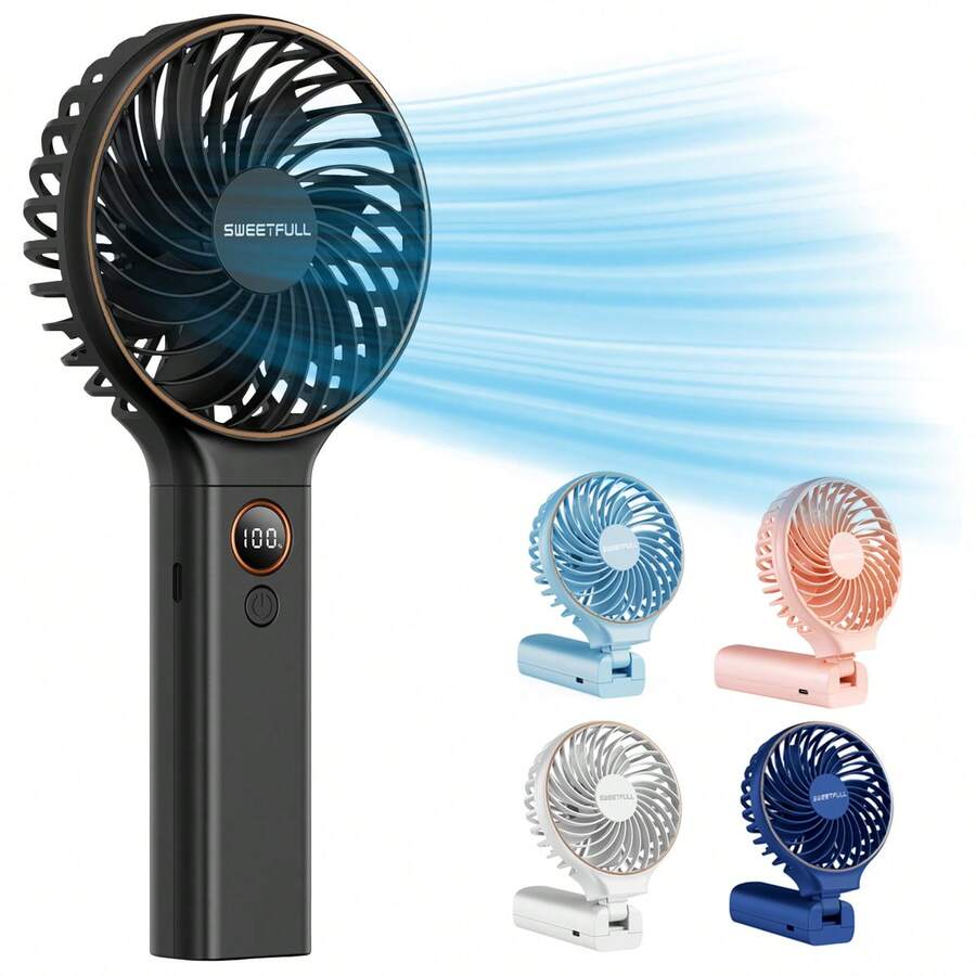 Sweetfull Handheld Electric Fan, 6-Speed Adjustable, LED Display, Portable Mini Travel Fan With Power Bank, USB Foldable Fan For Women, Essential For Spring & Summer, Bridesmaid Gift, Room, Bedroom Decor, Beach, Travel, Men & Women, Vacation, Summer, Holiday,Outdoor,Garden,Travel Essentials,Portable Essentials,Beach Essentials,Graduation Season,Commencement,Graduation Ceremony,Graduation Gift,Graduation Present,Graduation Gift,Graduation Present,Congrats Grad,Congratulations Graduate,Valedictorian,Finish School,Graduation Party,Outdoor Essentials,Travel Portable,Hiking Essentials,Camping Essentials,Portable Tools,Summer Essentails,Summer Portable - 彩色 - 查看 1