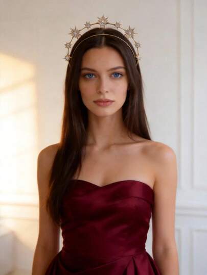 优雅时尚奢华星形头饰公主头饰发饰皇冠，适合婚礼、派对等场合