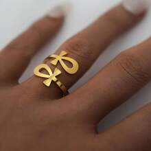 JWIGP Ankh Cross Adjustable Ring – Gold Plated Chunky Statement Band, Egyptian Sym.Bol Jewelry, Stainless Steel Spiritual Thumb Index Midi Retro Vintage Fashion Accessory For Women Men - 金環 - 查看 4