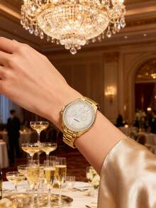 Fossil 42mm Women's Quartz Watch, Gold Dial, Genuine Leather Strap, 50M Water Resistant AM4482 - Gold - View 3