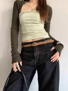 1条卡其色PU材质女士简约百搭牛仔腰带 - 卡其色 - 查看 2