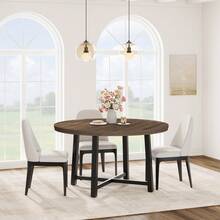 Industrial 47'' Round Dining Table For 4-6 – Space-Saving Wooden Kitchen Table – Sturdy Metal Frame – Perfect For Dining Room Or Kitchen – No Chairs Included - 棕色 - 查看 7