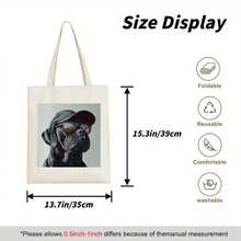 1pc Tote Bag, Hyper Realistic Cool Brutal Black Dog With Cap And Glasses, Perfect For Daily Use, 13. 4*15. 7inch/34*40cm, Urban Lifestyle, Shopping Tote, Hiphop Style, Edgy Fashion, Lightweight Bag, Novelty Bag, Statement Bag, Fashion Enthusiasts, Trendsetters - màu trắng = 13,38 x 15,35 inch (34 x 39 cm) - Xem 3