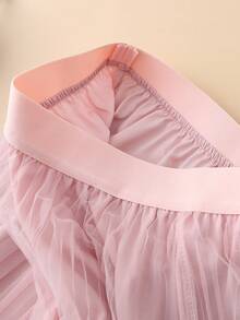 LuminousWealth Women's Elegant Pleated Mesh A-Line Skirt, Suitable For Casual Or Office Wear, Minimalist & Graceful | Polyester Mesh Skirt, Suitable For All Seasons, Great For New Year, Parties - Pink - View 6