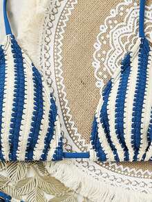 Bộ bikini kẻ sọc xuyên biên giới Âu-Mỹ mùa hè 2026 mới dành cho nữ, quần short rời, đồ bơi mùa xuân gợi cảm, thời trang đi nghỉ mát, thích hợp cho bãi biển. - Màu xanh lam - Xem 4