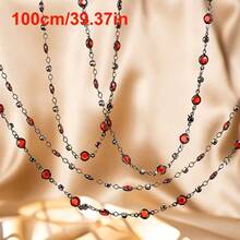 1m 6mm Red Glass Beaded Chain With Rhinestones, Copper Beaded Chain Suitable For DIY Gothic Style Clothing And Jewelry Necklaces, Bracelets - JTT1570 - View 11