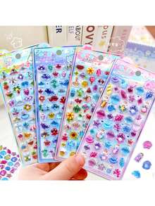 2张/1张可重复使用的3D贴纸 - 可爱水果冰淇淋、实验室贴纸、动物和宠物（猫、狗）| 自粘分层贴纸，不对称形状，哑光表面，适用于剪贴簿、日记、计划本、DIY手工 | 柔和色彩和彩色卡通3D浮雕可爱趣味贴纸，水晶钻石浮雕贴纸，定制创意计划本贴纸 - 薑色 - 查看 2