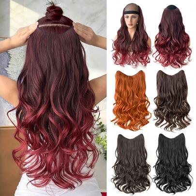 V型22英寸长波浪卷发夹式接发，耐热纤维合成假发，适合女性、女孩参加派对和日常佩戴。