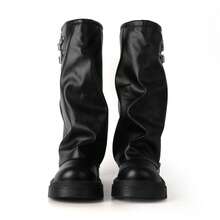 Punk Goth For Women Motorcycle Boots Black Platform Slouchy Mid Calf Boots Fold Over Chunky Heel Buckle Riding Boots Dress Party Outdoor Halloween Tall Boots Women - màu đen - Xem 7