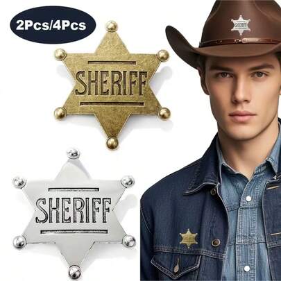 Sheriff Badge, Retro Metal Star Sheriff Badge, Western Cowboy Badge Gift Party Gift Supplies, Shirt And Jacket Decoration Accessories, Western Style Costume Role Playing Prop Accessories, Perfect Gifts For Family And Friends