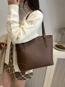 Large Capacity Women's Tote Bag, Versatile, Commuter Bag, Suitable For College Students, Fashionable Shoulder Bag, Handbag - Brown - View 4