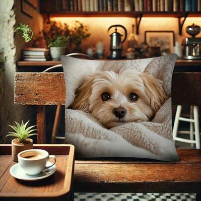 1Pc Havanese Dog Pattern Throw Pillow Covers - 17.7*17.7 Inches, 2D Flat Printed Pet Face Design, Pet Lovers Gift, Machine Washable With Zipper, Suitable For Sofa, Living Room, Bedroom, Chair, Office, Hostel, Car Decor, Modern Decorative Dog Pillows(No Insert)