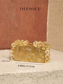 Retro Acrylic Gold Circle Clutch Bag, New Hard Box Rectangle Small Square Bag, Marble Pattern Party Event Handbag With Chain Strap - Gold - View 9