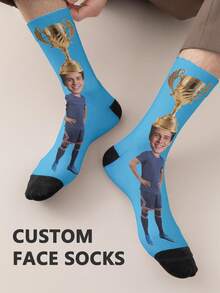 1 Pair Of Customized Face Men's Mid-Calf Socks, Put Any Face On Socks, Personalized Socks With Photos, Interesting Customized Mid-Calf Socks, Suitable For Valentine's Day, Birthdays, Gift-Giving Occasions, Personalized, Interesting - Multicolor - View 7