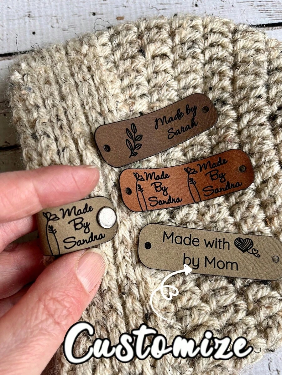 Customized Woven Leather Label - Personalized Artificial Leather Label With Rivet Closure, Customizable Name And Heart/Floral Patterns, Multi-Color Options, Suitable For Knitting, Handmade Or Crochet Products, Applicable For Knitted Hats, Mother's Day Gifts, Father's Day Gifts, Friend Gifts, Handicrafts, Decorative Hanging Tags, Rivet Fixed Labels, Handmade Accessories, Creative Essentials - Multicolor - View 1