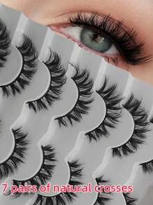 7pcs/Set Short 3D Mink Eyelashes, Russian DD Curl, Handmade, Natural Fluffy & Thick, Full Strip Eyelashes, Wholesale, Eye Makeup False Eyelashes - Black - View 5