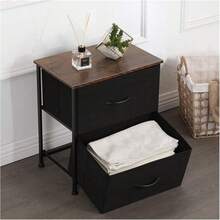 NomadCart Nightstand With 2 Storage Drawers, 20" Height Small Bed Side Furniture End Table, Wooden Top Fabric Cabinet Kids Night Stand Mini Dresser For Bedroom, Closet, Entryway, College Dorm - 黑色 - 查看 6