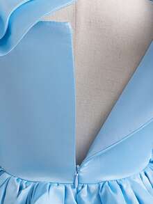 Young Girls' Simple Elegant Satin Dress With Thick Straps & Big Bow, Suitable For Birthday Party, Prom, Holiday Celebration, Does Not Include Headband - Baby Blue - View 10