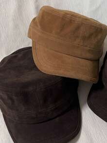 Solid Color Polyester Autumn/Winter New Vintage Flat Top Suede Equestrian Cap, Versatile Painter Beret Hat, Flattering - Multicolor - View 10