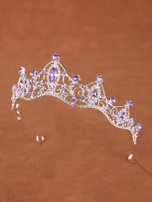 1pc Queen Crown And Tiara Princess Crown, Suitable For Women, Girls, Crystal Headband, Suitable For Brides - 4225 Silver Purple - View 3