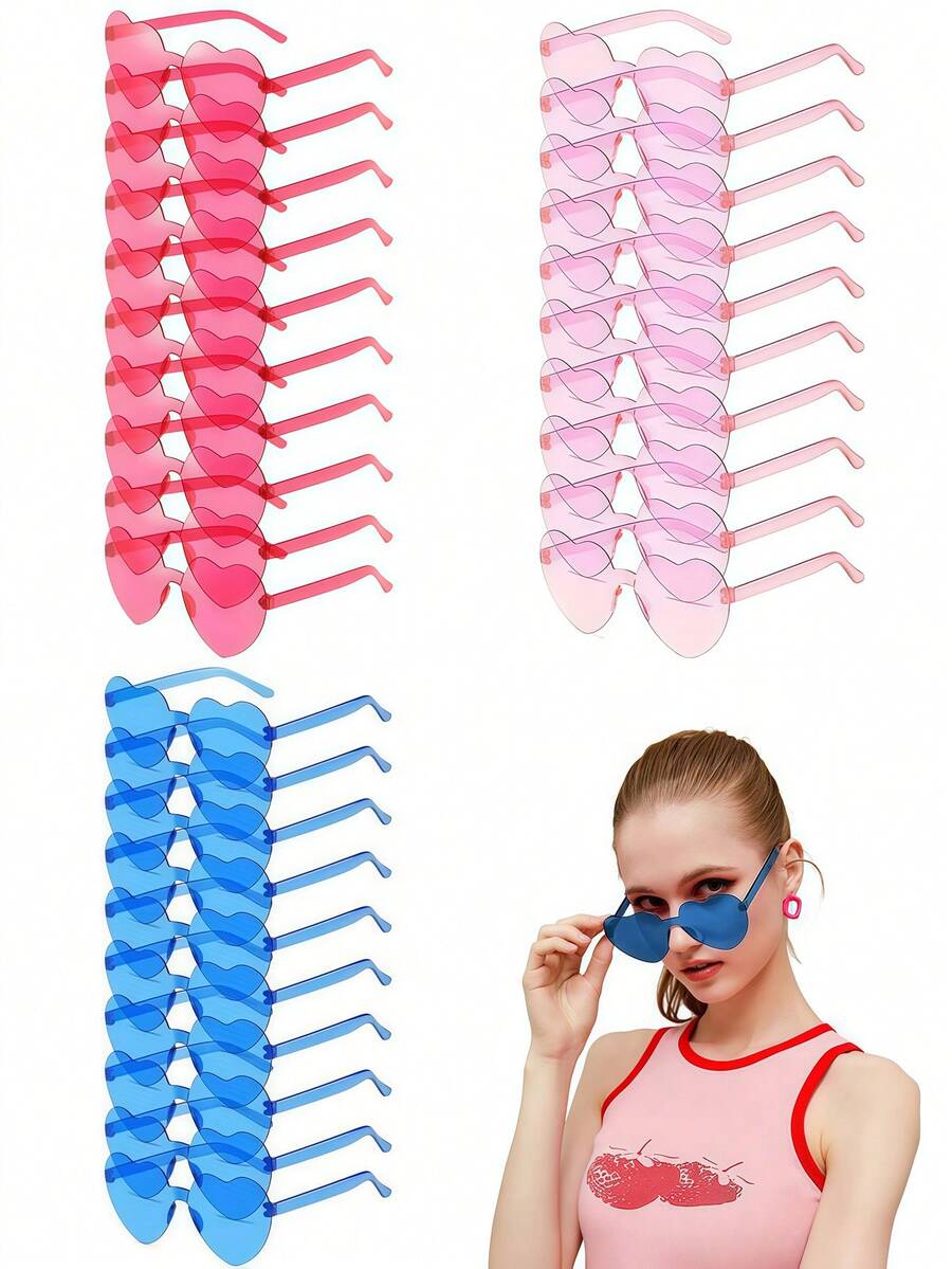 20pcs Heart-Shaped Glasses, Unisex - Party Supplies, Christmas, Mother's Day, Graduation, Summer Birthday, Wedding, Beach, Back To School, Room Decor - Glasses - View 1