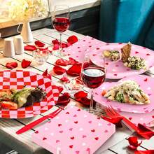 96 Pcs Valentine's Day Tableware Sets Serves 24 Red Pink Heart Plaid Paper Plates Napkins Forks  Dinnerware For Galentine's Day Wedding Anniversary Engagement Partupplies Variant 1 - 沒有任何 - 查看 2