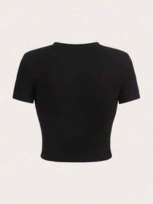 Y2K-Style Women's Cropped T-Shirt Top. Black Short Sleeve Crop Top T-Shirt With White Text "I SUCK...If You Ask Nicely" - 黑色 - 查看 2