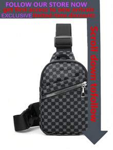 Sac de poitrine en PU mode classique pour hommes, mini portefeuille, porte-clés, organiseur de téléphone. Sac banane décontracté pour le travail, les week-ends, les voyages, le camping, la remise en forme d'été, les vacances - Noir - Voir 2