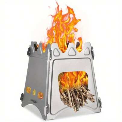 Portable Wooden Fuel Camping Stove - Can Be Used With Tents For Outdoor Campfires, Lightweight And Foldable Backpack Stove With Wood Rack And Vents, Stainless Steel Structure Suitable For Camping, Hiking, Hunting, Barbecue, Survival, Backyard Outdoor Cooking And Emergency Heating