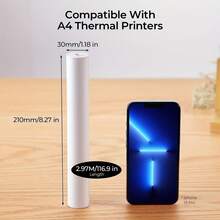 Marklife 2rolls Thermal Label A4 Papers White 210*30mm Thermal Printing Square Paper Smudge-Proof & Quick-Drying Used For Office School Home Small Business Compatible With Wireless Bluetooth A4 D210/X8 Printer - White - View 6