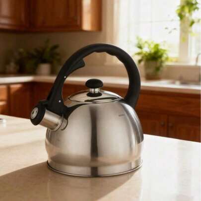 1 pieza Tetera silbante, que hierve rápidamente y tiene un sonido de alarma fuerte, adecuada para cocinas del hogar, campamentos y autocaravanas. Es una tetera de acero inoxidable que se puede usar para hervir café, té y bebidas listas para beber. Es compatible con todo tipo de estufas y es una opción ideal para uso doméstico diario y para entretener invitados.