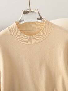 Slim Fit Crew Neck Strickpullover, minimalistisch elegantes Damen Top für den Sommer - Aprikosenfarben - Übersicht 9