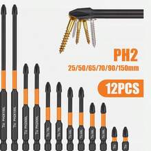 12Pcs Magnetic Anti-Slip PH2 Impact Driver Screwdriver Drill Bit Tool Set - Black 1pc - View 1