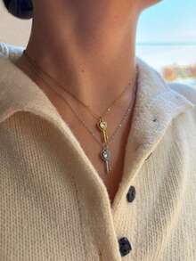 1件简约优雅闪亮不锈钢迷你钥匙吊坠项链，百搭女士饰品 - 項鍊 - 查看 2