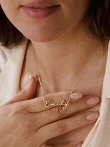 1pc Custom Personalized Simple Name Necklace, 18K Gold Plated Name Necklace, Personalized Simple Name Necklace, Custom Name Jewelry Mother's Day Gift For Family Birthday Gift Christmas Gift Valentine's Day Gift,Gold,Stylish,Colorful,Vintage,Unisex,Hipster,Simple,Casual,Custom,Personalized,Unique,Ideal Gifts For Him,Ideal Gifts For Her,Her,Boyfriend,Girlfriend,Dad,Mom,Family,Friends,For Anniversaries,For Birthdays,For Graduation,For Prom,For Party,Jewelry Women,Elegant Outfit - Multicolor - View 2