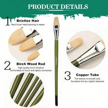 A Set Of 6 Professional Walnut Oil Paintbrushes, Made Of Hog Bristle, With Long Wooden Handles, Suitable For Acrylic Painting - Sets - View 4