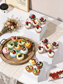 6pcs/Set White Square Pentagonal Desktop Storage Rack - Acrylic Display Box, Cubic Display Jewelry Nested Stand With Hollow Bottom Dual-Use Storage And Display Box, Desktop Storage Rack | Storage Box; For Party, Wedding And Other Holiday Dessert Cake Display And Storage, Used To Display Jewelry, Cakes, Donuts And Other Items On The Tabletop - Multicolor - View 5