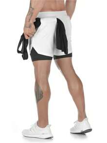 Men's 2-In-1 Compression Shorts For Gym, Fitness, And Martial Arts Training. Suitable For Workouts And Training. - trắng - Xem 3