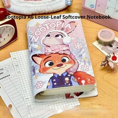 Disney Nuevo cuaderno de hojas sueltas de piel suave tamaño A6 "Zootopia" Judy Hopps, con páginas con patrón de niña de dibujos animados coloridos y lindos con forma de corazón, adecuado para el diario y la agenda de estudiantes japoneses, con páginas interiores reemplazables, excelente para la creatividad, manualidades DIY, escuela, oficina y uso doméstico, regalo perfecto para volver a la escuela